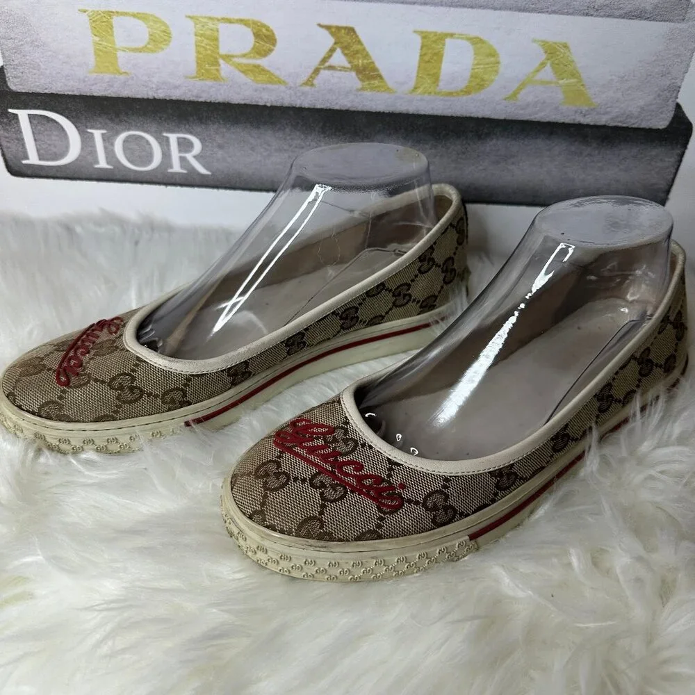 ❌SOLD❌ Authentic Gucci Signature GG Canvas Ballet Slip Flats - Sz 9 - Picture 4 of 15